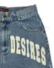 Men's Jeans American Street Homestay Retro Denim Shorts with Letter Embroidery Oversized Jeans Mens Y2K Loose Casual Short SocksL2405