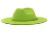 Mody limonki zielonej klamry burzyków z zielonym paskiem sztuczne wełny filc Jazz fedora czapki kobiety mężczyźni płaski brzeg panama cowboy cap l xl2055287