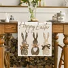 Easter Bunny Table Runner Linen Gnome Eggs Rabbit Matduk Placemat Decoration for Home Kitchen 2024 Spring 240430