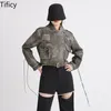 Damesjassen Tify 2024 Spring mode temperament revers pocket splicing short jacket vrijetijds motorfiets breezezeepelt jas