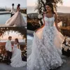 Applique 3D -jurken prachtige bloemen bruiloft boho bruid jurk spaghetti riemen sweep trein plus size op maat gemaakte rits terug strand vestido de novia
