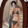 Damenbadebekleidung Kette Drei-Stück Bikini Set mit Sarong-Rock schwarze Strings Bikinis weibliche Badeanzug Frauen Badeanzug Schwimmen Schwimmen