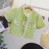 Kläder sätter barnkläder sommarflickor set baby xiaoxiangfeng kjol 2024 v-ringning kort ärm båge tvådelar