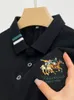 Erkek Polos Zarif İşlenmiş Pamuk 2024 Yaz İş Kısa Kollu Polo Gömlek Rahat Rahat T-Shirt Üst Giyim