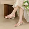 Summer Soft Platform Sandaler för kvinnor Fashion Transparent PVC High Heel Sandalias Mujer Clear Square Heels Slippers 240506