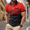 Herenpolo's 2024 zomer instant poloshirt met revers zip heren geprint gestreepte sport hoge strt ademende poloshirt t240506