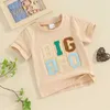 T-shirty Toddler Baby Boys T-shirty rozmyty litera haftowa załoga szyja koszule krótkie rękawy Summer Casual Fashion Topsl2405