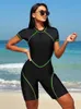 Swimwear féminin Peachtan Surf Suit Woman Sports Sweetwear Shorts Slve Slve New Beachwear Ensemble 2024 Cosuil de bain noir Femme One Piece Y240429