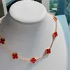 Fashion V Gold Van Double Sided Four Leaf Grass Ten Flower Necklace Thick Plated 18K Exquisite Red Chalcedony With logo