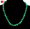 Choker Qingmos Trendy Natural Jades ketting voor vrouwen met 8 mm ronde donkergroene stenen kettingen sieraden chokers 17 '' NEC6552
