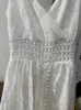 Women Beach Wear Summer V Neck Solid Color Lace Hollow-Out Slveless Sling Party Wear High Waist Rompers Holiday Casual White Womens Jumpsuit Y240504