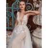 Sirena illusione abiti corpi collo corto sheer v pizzo paubili abiti da sposa senza schienale con abiti da sposa da spicco staccabili