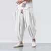 Coton lin pantalon harem hommes solide élastique de taille streetwear joggers pantalon décontracté.