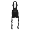 Casual Dresses Women Sexy Ruffles Ribbon Sheer Mesh Mini Party Dress Deep V-Neck Halter Backless Metal Chain Belt Ruched Summer Clubwear