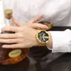 손목 시계 Cagarny Dual Display Luxury Watch Men Sport Quartz Clock Fashion Mens Watches Gold Steel Relogio Masculino Drop