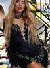 Повседневные платья черные сексуальные женские перо с длинные рукава с бриллиантами o-вырезом сетчатая пэчворчатая повязка мини-платье для вечеринки коктейль на вечерин