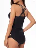 Women's Swimwear In-X Two Piece Tankini Black Set For Women Large Sizes Swimming Suit High Waist Bathing Ladies