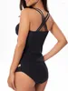 Swimwaies féminines In-x Tankini Black en deux pièces pour femmes grandes tailles de baignade