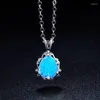 Naszyjniki wiszące 2024 Cute Women Neckalce Anniversary Girl Gift Fashion Water-Drop Geometry Blue Imitation Opal do biżuterii