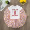 Kleider zum ersten Geburtstag Baby Girl Birthday Party Kleid süße rosa Tutu -Kuchen Kleider + Strampler Outfits Kleinkind Girls Sommerkleidung Jumpsuit