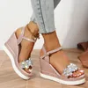 Womens Summer Wedge High Heel Sandals Platform Sandaler med öppna tjocka sulor Casual Shoes 2024 Gold Silver Pink Sandals 240425
