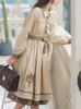 Lässige Kleider Houzhou Kawaii Preppy Style Kleid Langarm süße süße Lolita Mid-Calf Japanisch JK Uniform Vintage Elegante Weibchenrobe
