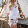 Women Beach Wear 2024 Bikini bianco Copertura con finiture marginali Donne sexy tunic tunic beach abito estate costume da bagno y240504