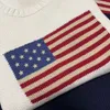 Pull de laine pour femmes de créateur - Pilluche à manches longues du drapeau américain tricot à la main, pull en cachemire de haute qualité, imprimé de drapeau à la mode et polyvalent