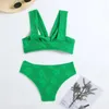 Bikini de maillots de bain féminin ensemble Sexy Green Bandeau 2024 Mujer Ribberd Flower Swimsuits Women Push Up Bathing Chuting Biquinis Donna