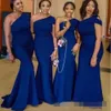 Jurken Bruidsmeisje blauwe schouder One 2019 goedkope plus size sweep trein bruidsmeisje jurk formele avondkleding bruiloft gastenjurk