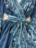 Casual Dresses Spring French Vintage Party Dress Women One Piece Bandage Tryckt Floral Female Elegant V-ringen Long Robe Vestidos X846