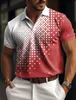 Mens Mesh Fabric Polo Shirt Button Up Rapel Golf Plaid Graphic Prints Geometry Street Casual Short Sleeve 240428