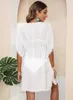 Women Beach Wear New 2023 Beach Cover Ups for Swimwear Women Fairball Tassel Tunic Dress White Bathing Suit Cover Up Sarong Split Solid Beachwear Y240504