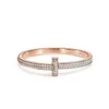 Luxury Full Diamond T Family Brand Bangle Super Exquisite Jewelry Diamond Bracelet for Women V Gold Rose Gold Button Fashion Light Luxury Fashion Bracelet Jewelry