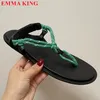 Sandals 2024 Summer Rope Split Toe Fashion Rhinestone Flat Casual Shoes All Matching Ladies Gladiator Women