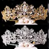 Bandons Headwear Crystal Crystal and Crown Femme Silver Silver Righestone Ball Diadem Crown Wear Wedding Hair Accessories Bijoux Q240506