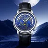 Wristwatches Men's Luxury Quartz Watch Blue Dial Analogue Business Wristwatch Waterproof Leather Strap Watches Mens Fashion Gift