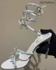 Sandálias água prata diamante feminino de cobra em forma de sinalização borderfly butterfly steletto salto alto tira de sapatos 2024
