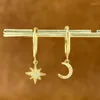 Hoopörhängen KNB REAL 925 Sterling Silver Zircon Star Moon for Women Gold Color Small Huggie Earings Högkvalitativa fina smycken