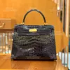 12A Top Mirror Quality Luxury Classic Designer Sac dames'bag All Mandmade Crocodile Sac authentique Sac en cuir 28cm Sac de grande capacité Sac à épaule en or