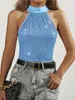 Damestanks lovertjes stropdas rose rode halter tops elegante bling mouwloze blouses voor zomer dames disco avondfeest sparyle kleding