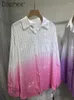 Blouses pour femmes Gradient Color Tie-Dye Linette Mid-Long Long Souve Spring Summer Polydoule Lourde broderie Drilling Cardigan