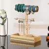 Jewelry Pouches Stand Solid Wood Base Storage Rack Earrings Necklaces Rings Fixed Style Black