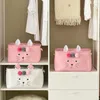 Stor fällbar tvättkorg Toy Storage Box Klädarrangör med lock Söt barns förvaringskorg Hemdekoration med handtag 240426