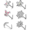 Body Arts 6Pcs 20G Nose Rings Studs L-Shape Nose Nostrial Nose Piercing Body Jewerly L Shaped Nose Studs CZ Nose Screw Studs Rings d240503