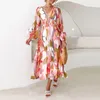 Robes décontractées French Elegant Long V couche V Mouche florale marbrée en liberté grande taille Ropa de Mujer
