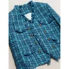 Vintage Blue Tweed Jacket Designer feminino Clothing Autumn Winter Coat Blazer Office Lady Korean Chic Botões Fringe Botões de luxo 240506