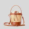 Fashionable Hollow Bucket Bag Imation Willow Womens Handbag Luxury Pu Leather Axel crossover Bag Summer Beach Bag 240425