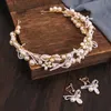 Bruiloft haar sieraden aankoopproducten nieuwe bruiloft cadeau sieraden set hoofddeksel parelbloemvorm oorbel hoofdband tweedelige set dames prom