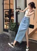 Signe Beiyingni 2024 Summer Summer Sump Donne French Sexy Slip Long Midi High Bodycon Ladies Blue Casual Jupe Jupe